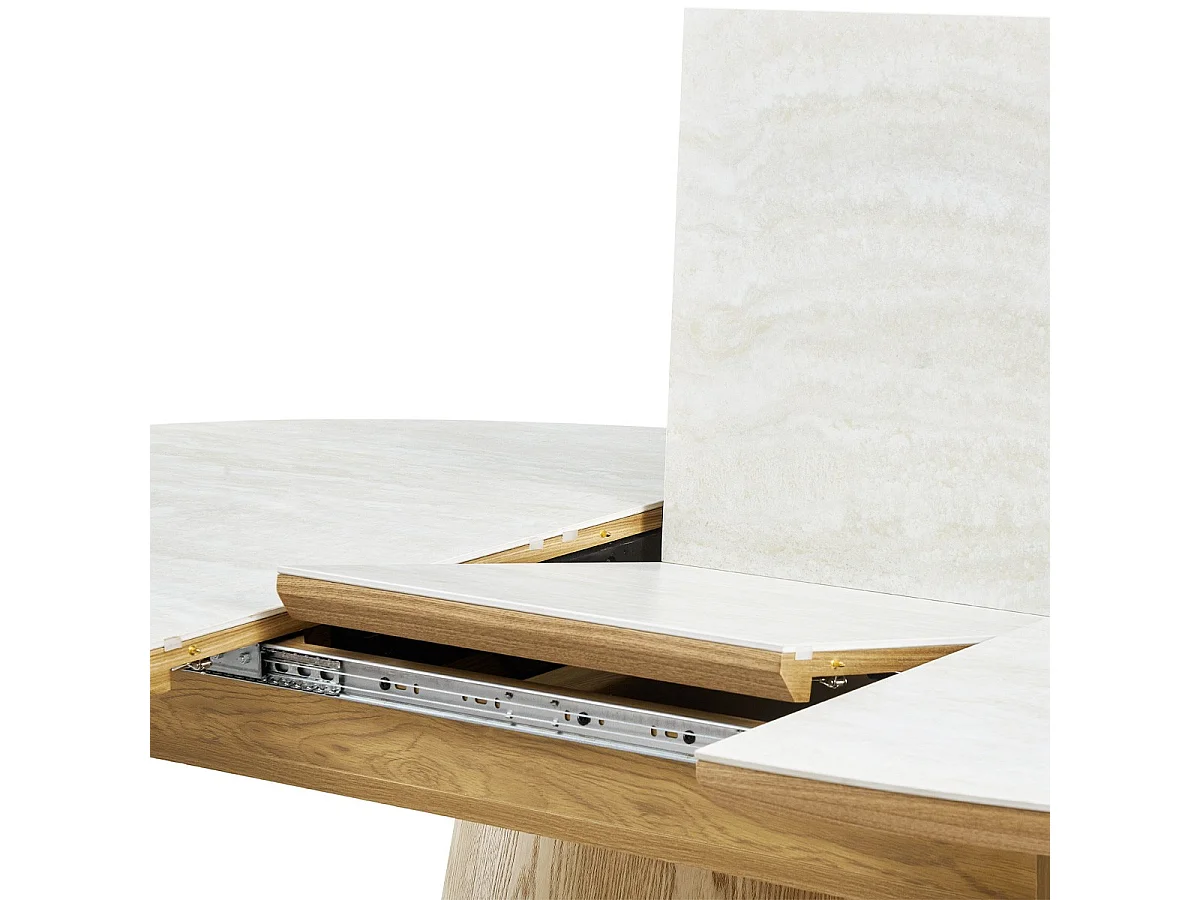 Table à manger extensible ovale en chêne clair et céramique effet Travertin 6 à 8 personnes 170/220 cm - Ora