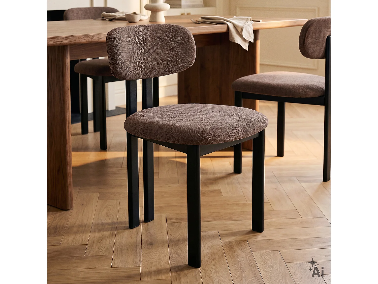 Lot de 2 Chaises FRANCA en Tissu Brun, Chaise de Salle à Manger et Cuisine au Look Moderne, Pieds en métal