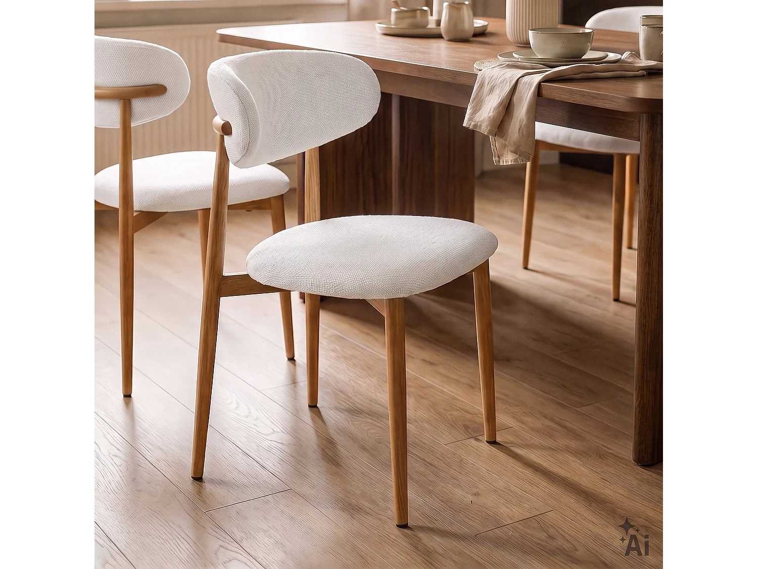 Lot de 2 Chaises ARIEL en Tissu Blanc Crème, Chaise de Salle à Manger et Cuisine au Look Moderne, Assise Rembourrée