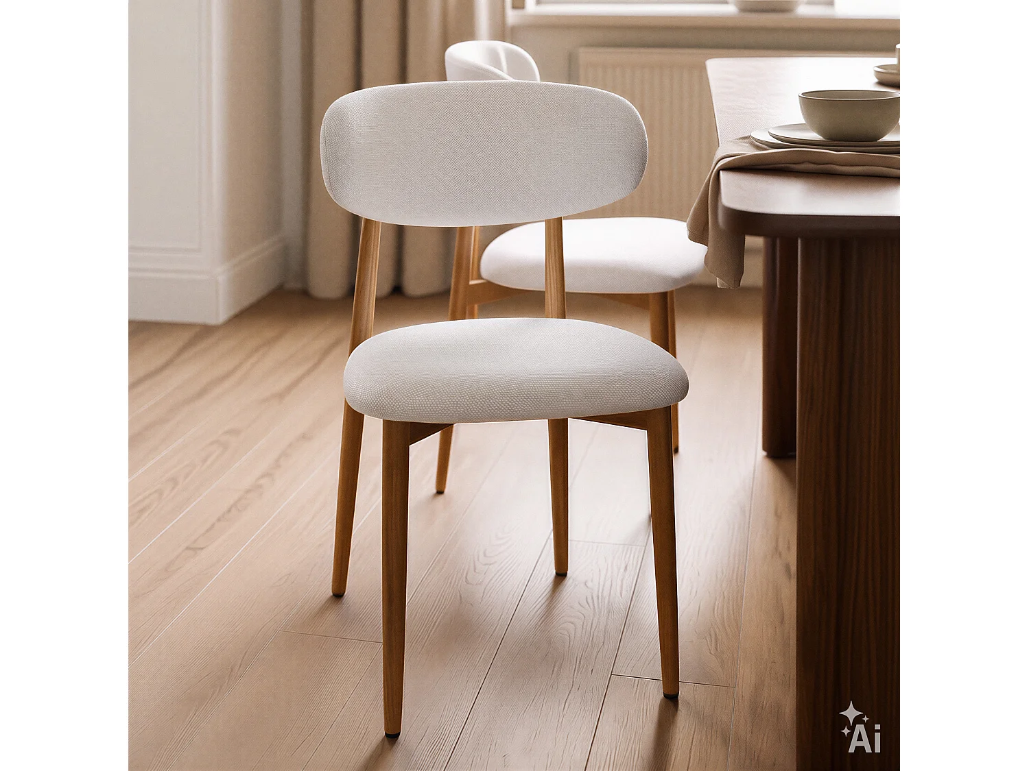 Lot de 2 Chaises ARIEL en Tissu Blanc Crème, Chaise de Salle à Manger et Cuisine au Look Moderne, Assise Rembourrée
