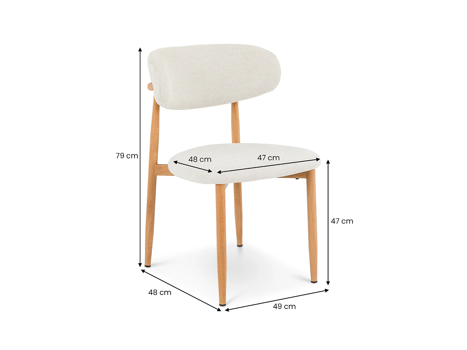 Lot de 2 Chaises ARIEL en Tissu Blanc Crème, Chaise de Salle à Manger et Cuisine au Look Moderne, Assise Rembourrée