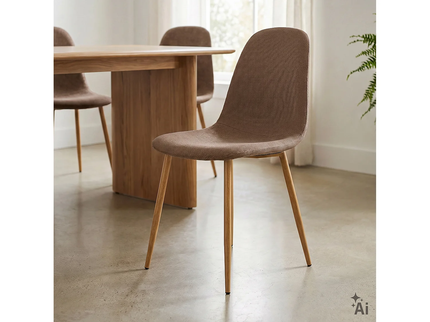 Lot de 4 chaises PUNTA de Salle à Manger, Assise en Tissu Brun Foncé, Design Scandinave pour Table à Manger