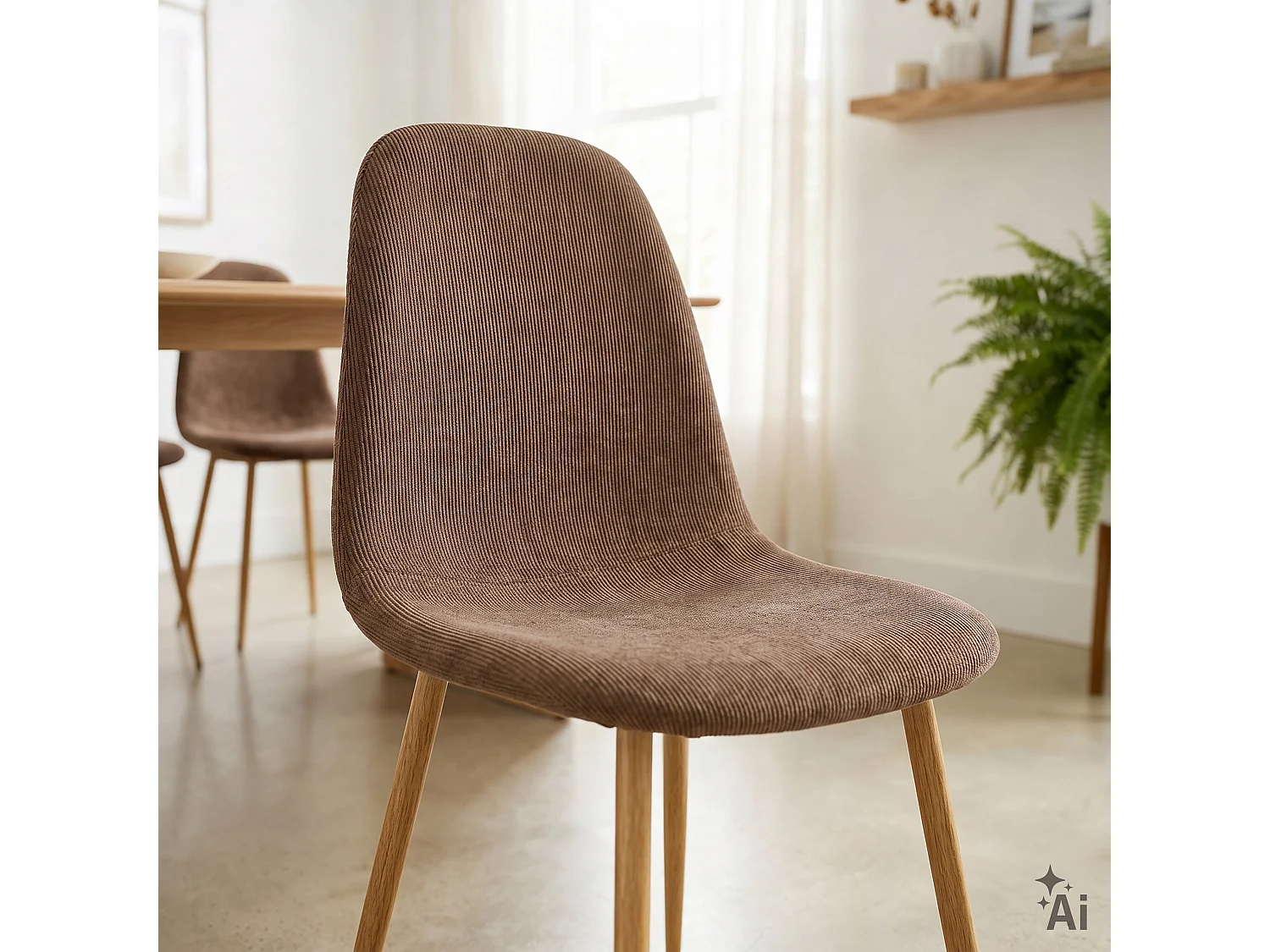 Lot de 4 chaises PUNTA de Salle à Manger, Assise en Tissu Brun Foncé, Design Scandinave pour Table à Manger