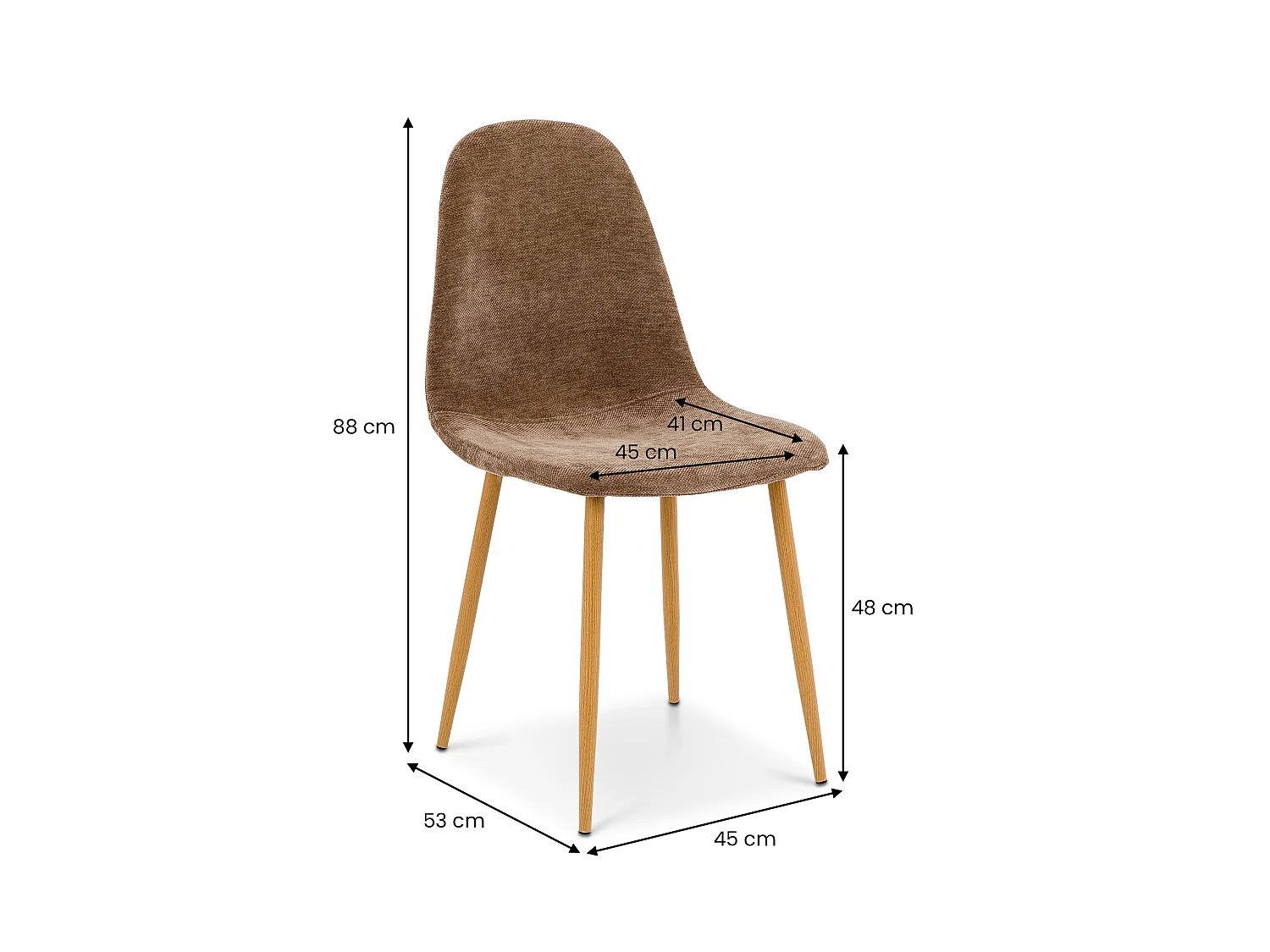 Lot de 4 chaises PUNTA de Salle à Manger, Assise en Tissu Brun Foncé, Design Scandinave pour Table à Manger