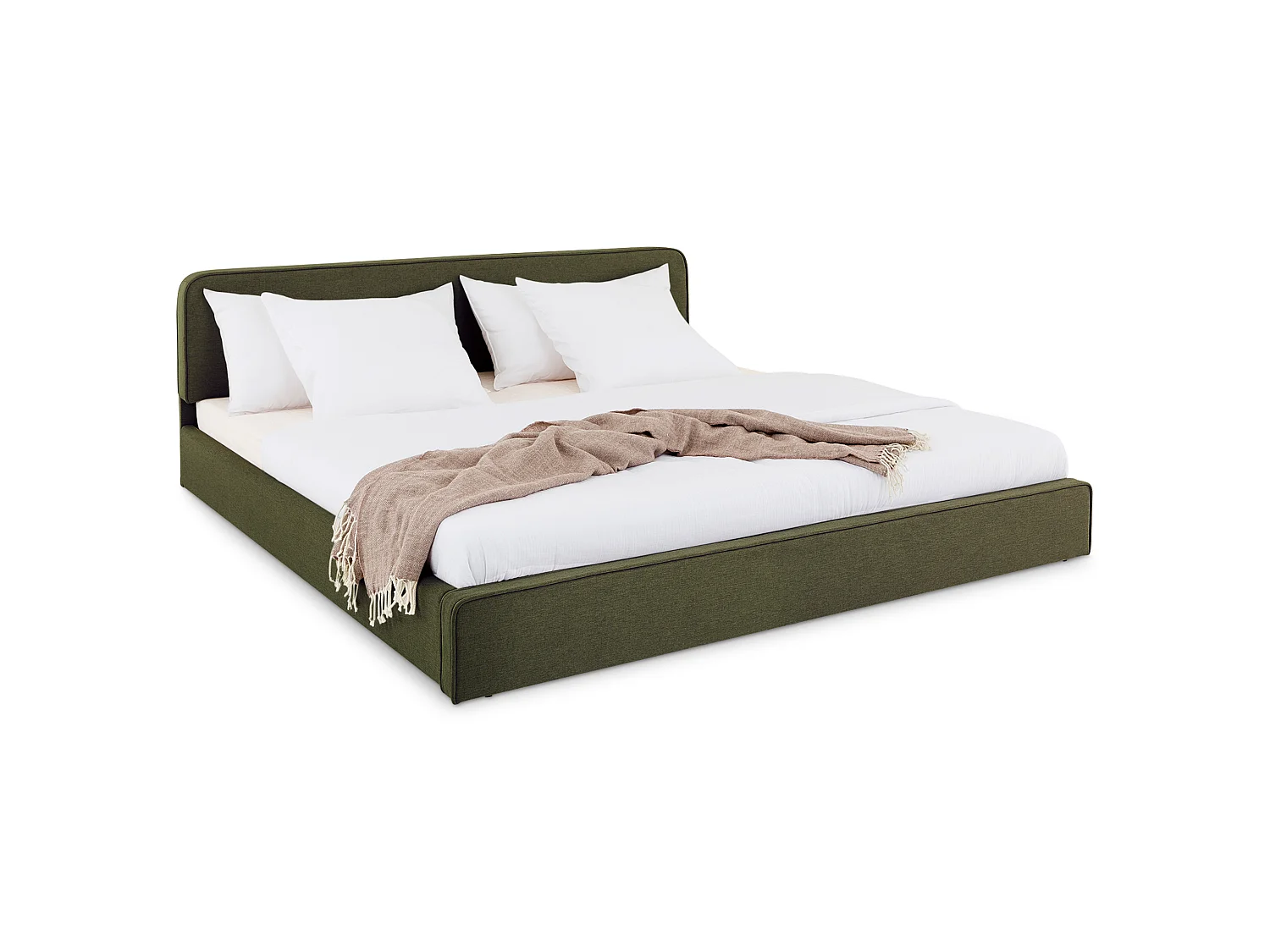 Lit Double LATINI 160x200, en Tissu Vert, Lit Queen Size 2 Personnes avec Sommier à Lattes Inclus, Tête Réglable en Hauteur