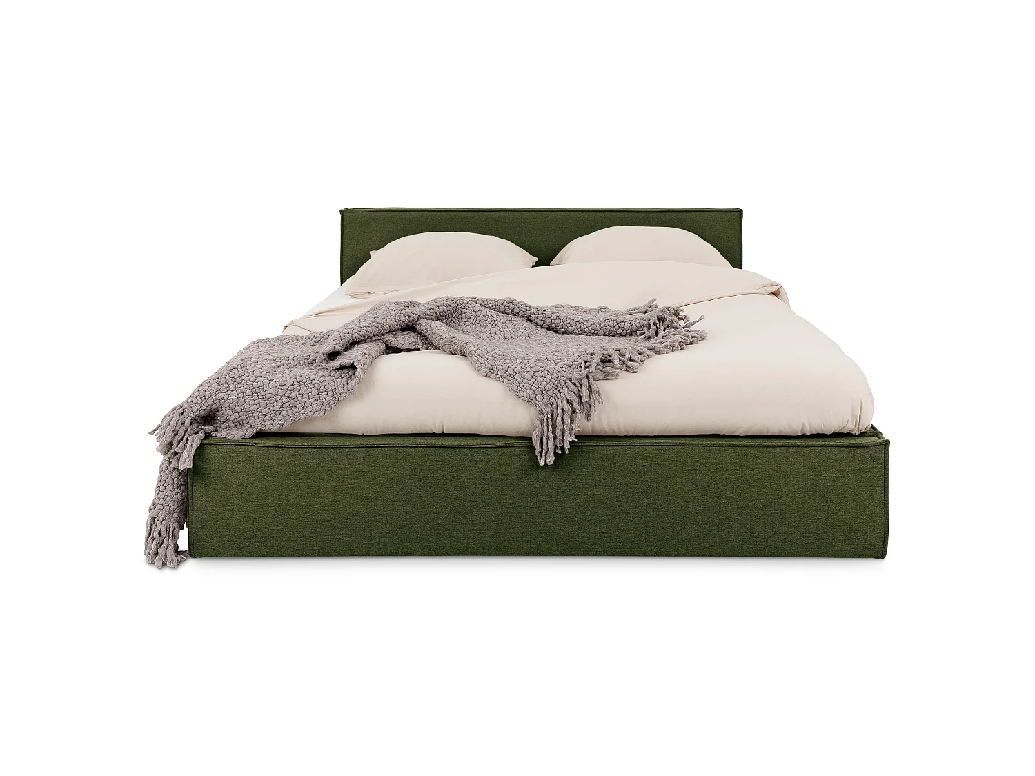 Lit Double PESARO rembourré 140x190 cm avec Sommier Inclus et Tête de lit en Tissu, Vert, Lit 2 Places Rembourré Style Moderne