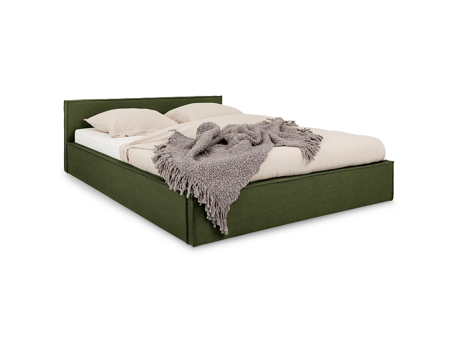 Lit Double PESARO rembourré 140x190 cm avec Sommier Inclus et Tête de lit en Tissu, Vert, Lit 2 Places Rembourré Style Moderne