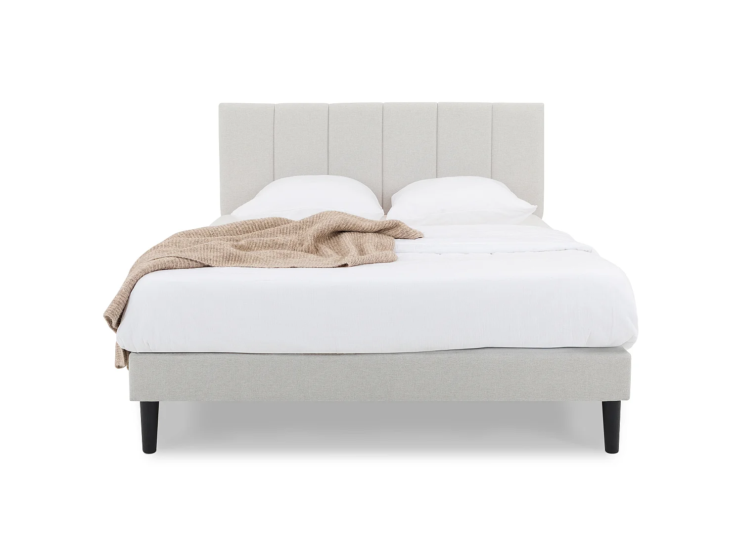 Lit Double OLBIA 140x190 cm, Rembourré en Tissu Gris Clair, Cadre de Lit Adulte, Sommier Inclus