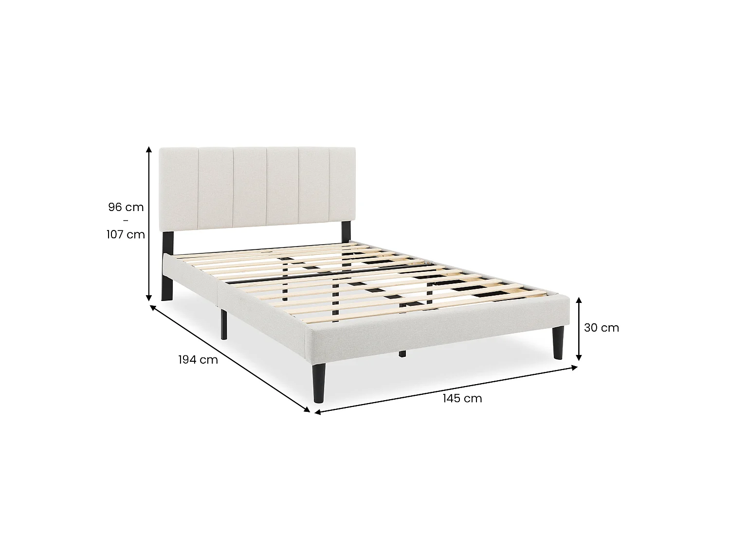 Lit Double OLBIA 140x190 cm, Rembourré en Tissu Gris Clair, Cadre de Lit Adulte, Sommier Inclus