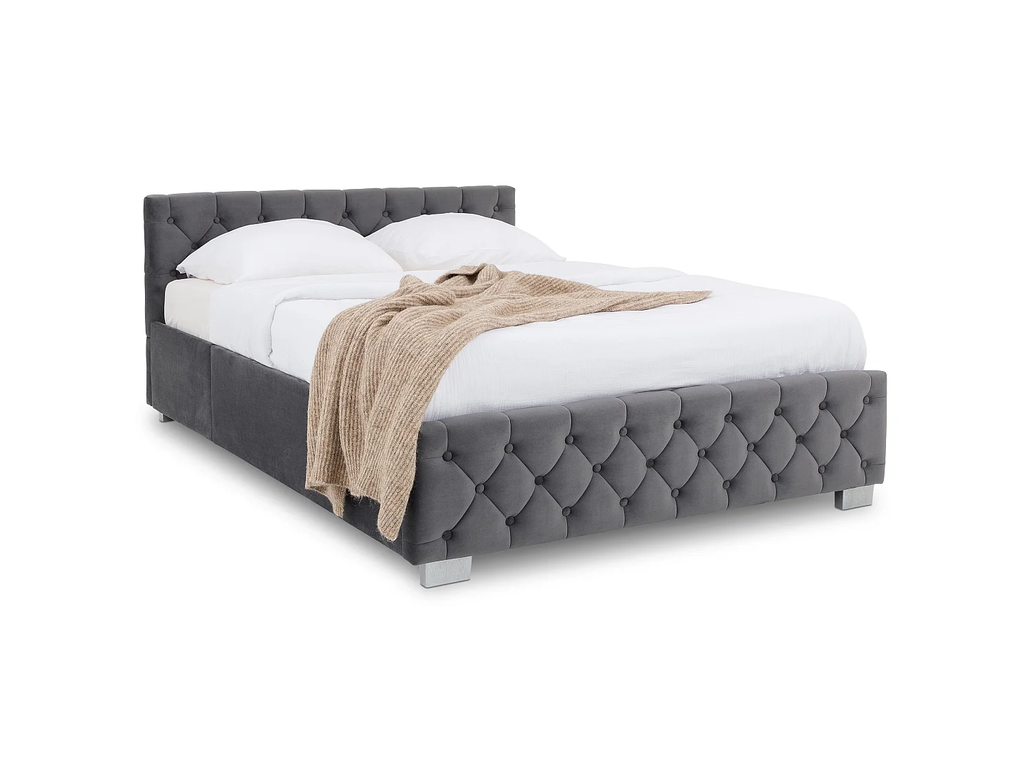 Lit Coffre NURI rembourré, Lit Double, Surface de Couchage 140x190 cm, Gris foncé, Velours Doux et Lumineux