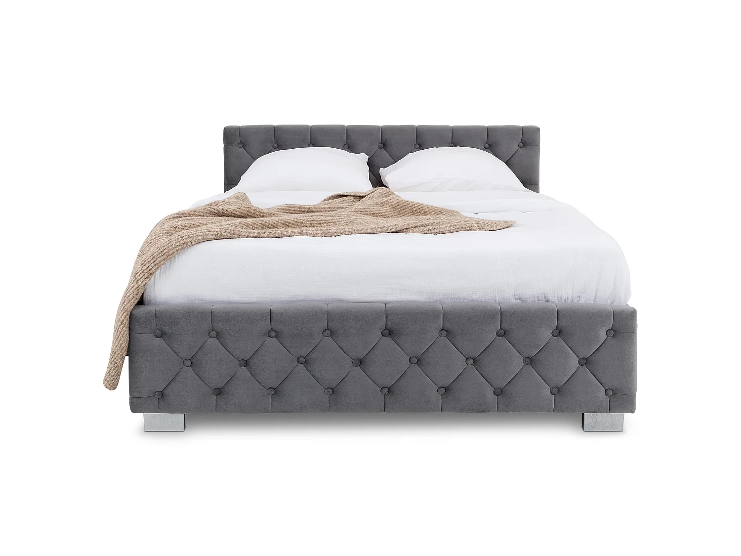 Lit Coffre NURI rembourré, Lit Double, Surface de Couchage 140x190 cm, Gris foncé, Velours Doux et Lumineux