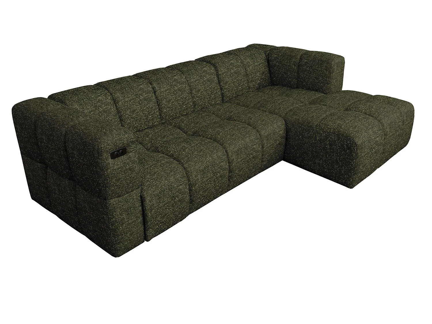 Elektrische hoekbank met relaxfunctie en elektrische slaapfunctie, bekleed met chenille en voorzien van USB LUMI
