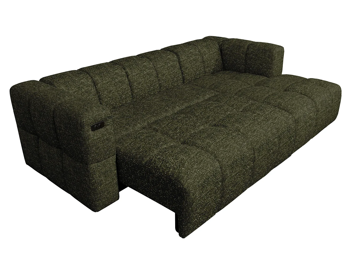 Elektrische hoekbank met relaxfunctie en elektrische slaapfunctie, bekleed met chenille en voorzien van USB LUMI