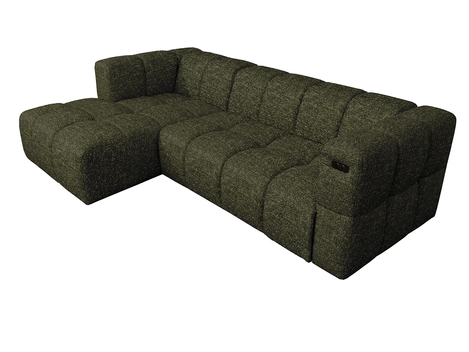 Elektrische hoekbank met relaxfunctie en elektrische slaapfunctie, bekleed met chenille en voorzien van USB LUMI