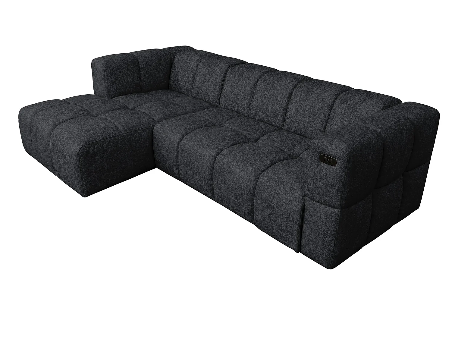Elektrische hoekbank met relaxfunctie en elektrische slaapfunctie, bekleed met chenille en voorzien van USB LUMI