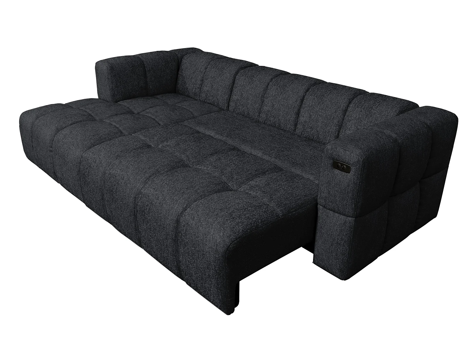 Elektrische hoekbank met relaxfunctie en elektrische slaapfunctie, bekleed met chenille en voorzien van USB LUMI