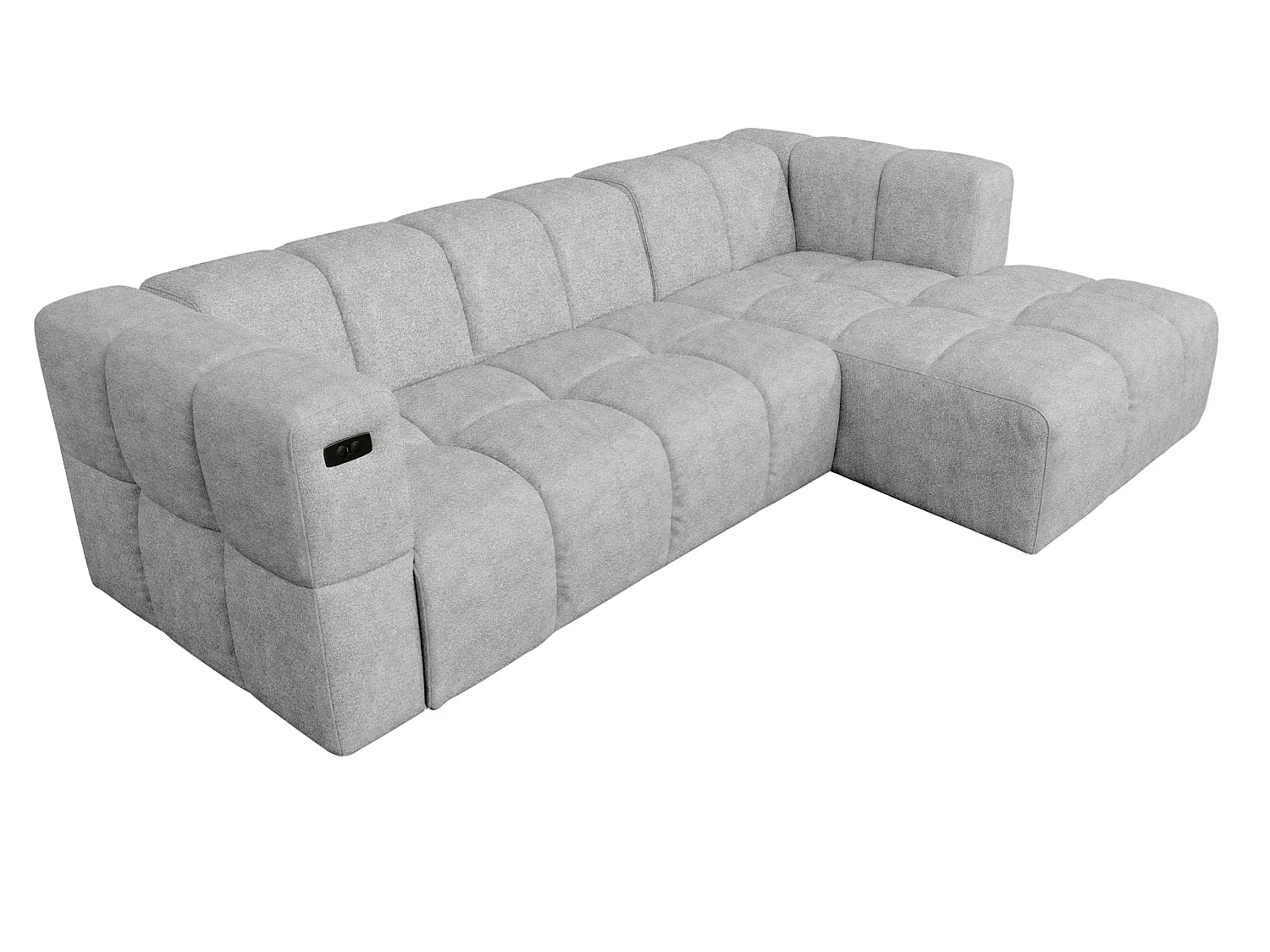 Elektrische hoekbank met relaxfunctie en elektrische slaapfunctie, bekleed met chenille en voorzien van USB LUMI
