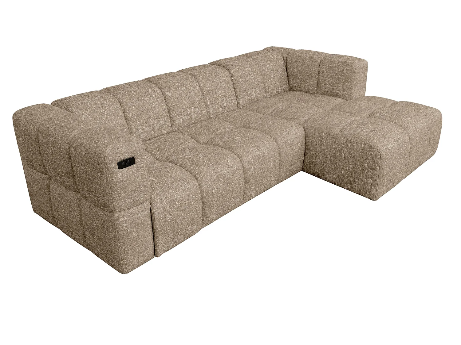 Elektrische hoekbank met relaxfunctie en elektrische slaapfunctie, bekleed met chenille en voorzien van USB LUMI