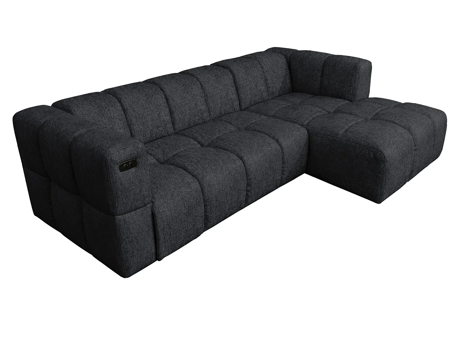 Elektrische hoekbank met relaxfunctie en elektrische slaapfunctie, bekleed met chenille en voorzien van USB LUMI