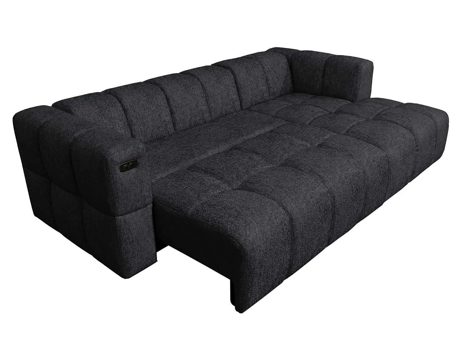 Elektrische hoekbank met relaxfunctie en elektrische slaapfunctie, bekleed met chenille en voorzien van USB LUMI