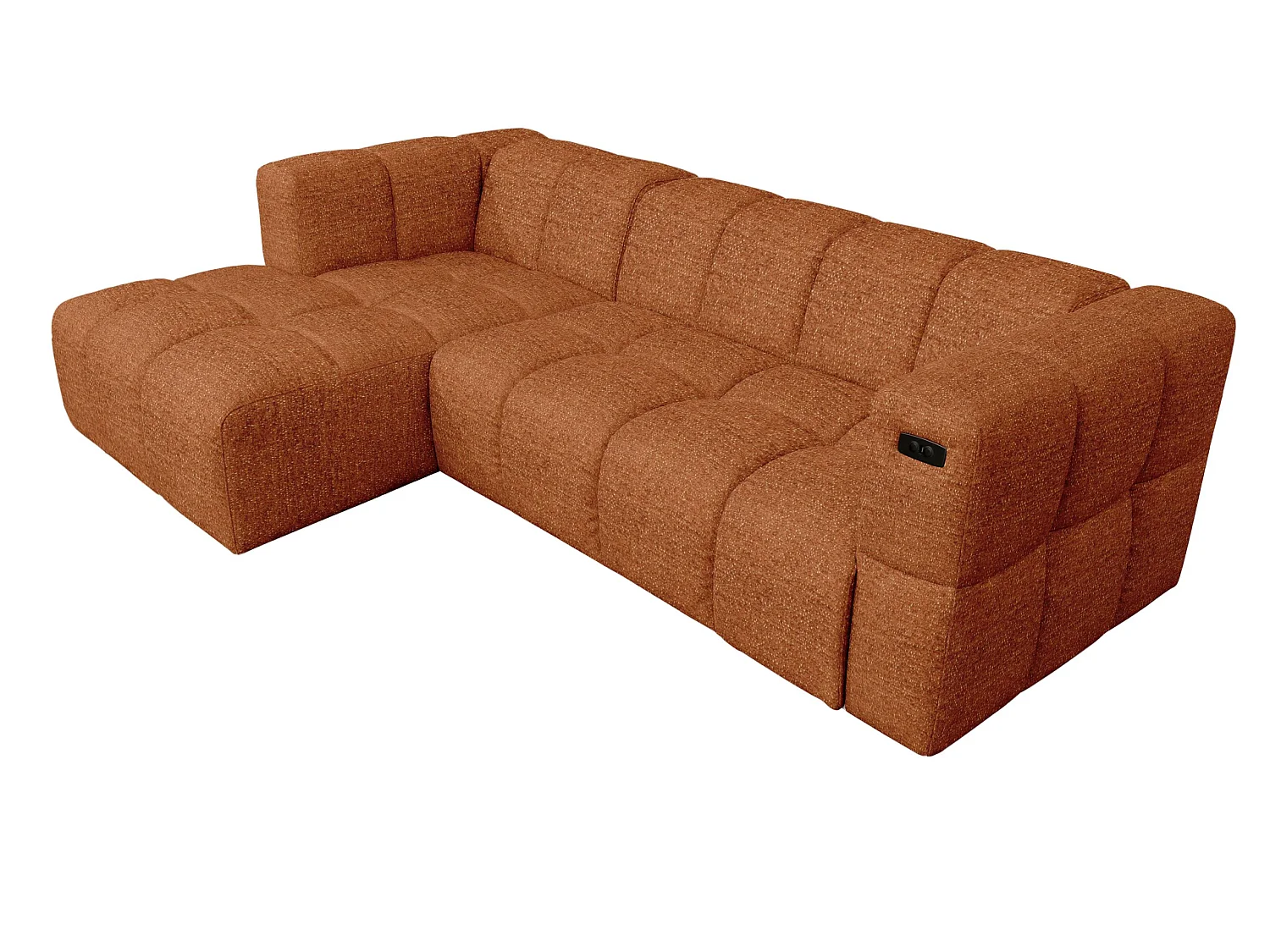 Elektrische hoekbank met relaxfunctie en elektrische slaapfunctie, bekleed met chenille en voorzien van USB LUMI