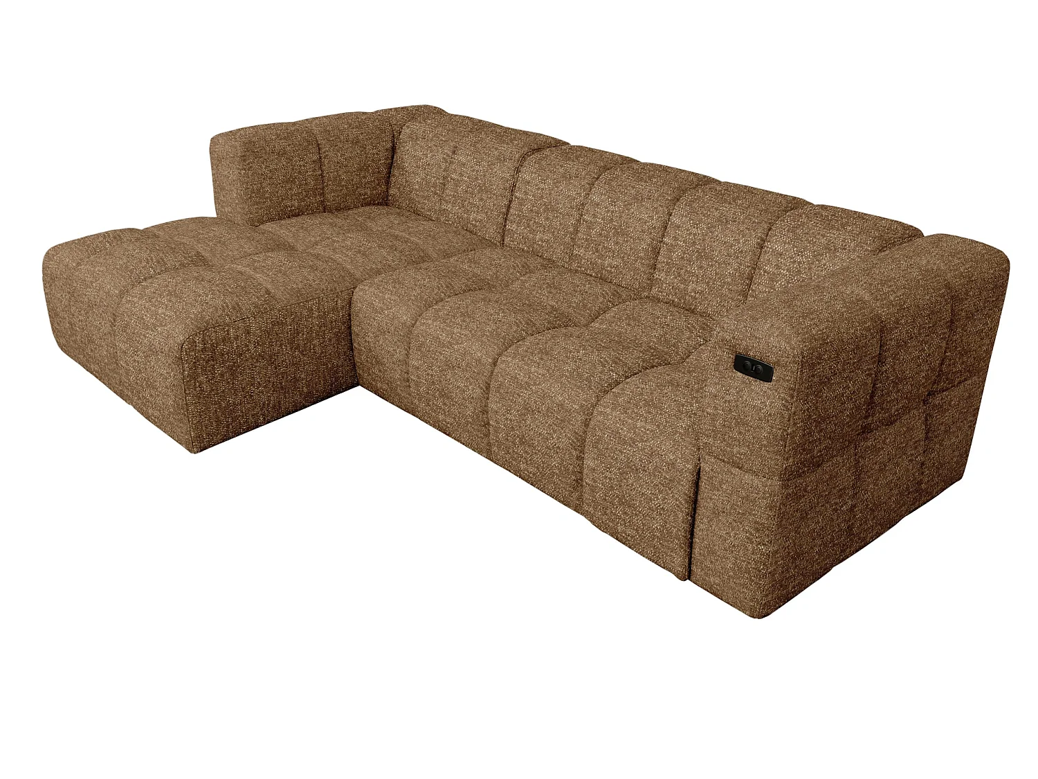 Elektrische hoekbank met relaxfunctie en elektrische slaapfunctie, bekleed met chenille en voorzien van USB LUMI