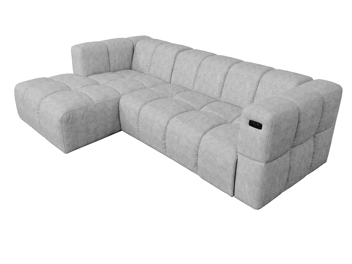 Elektrische hoekbank met relaxfunctie en elektrische slaapfunctie, bekleed met chenille en voorzien van USB LUMI