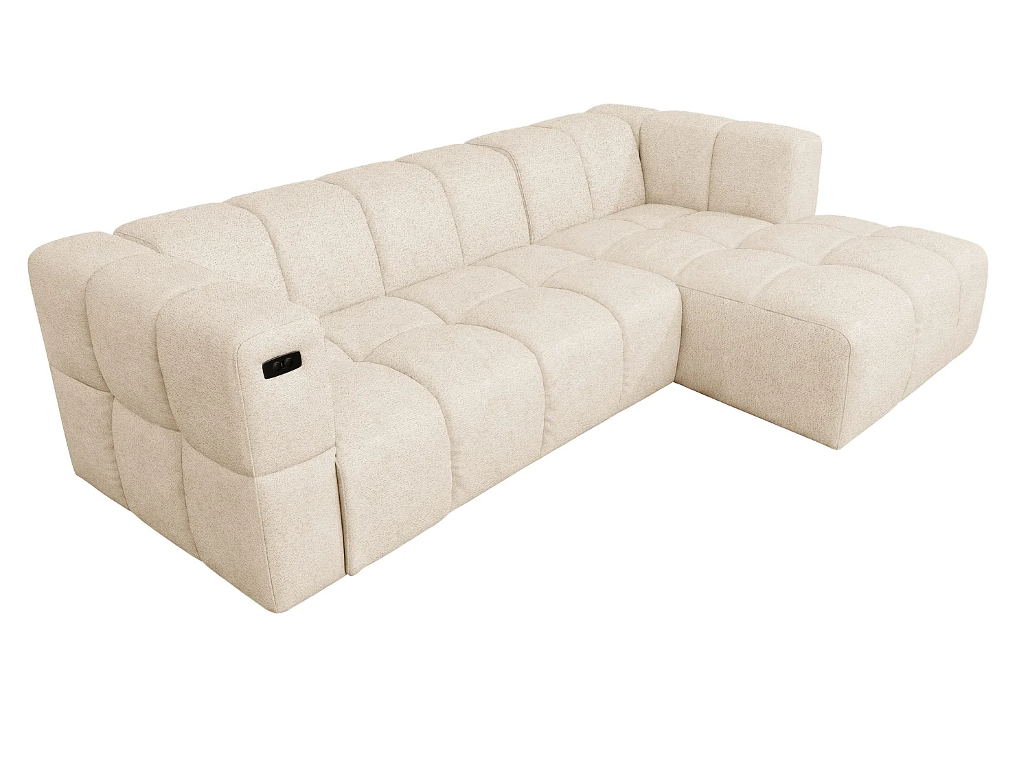 Elektrische hoekbank met relaxfunctie en elektrische slaapfunctie, bekleed met chenille en voorzien van USB LUMI