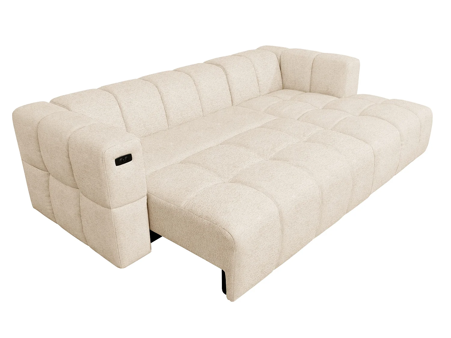 Elektrische hoekbank met relaxfunctie en elektrische slaapfunctie, bekleed met chenille en voorzien van USB LUMI