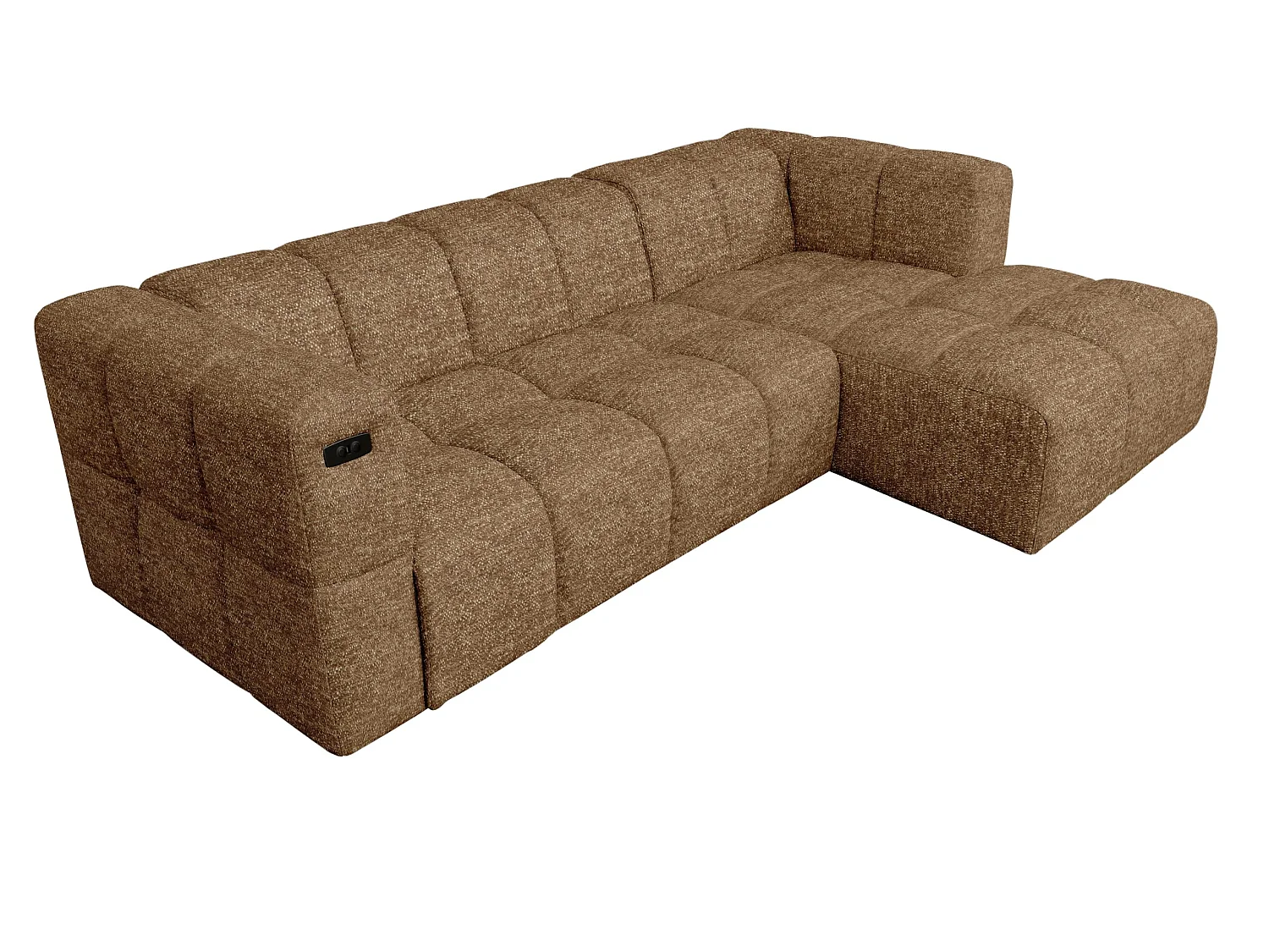 Elektrische hoekbank met relaxfunctie en elektrische slaapfunctie, bekleed met chenille en voorzien van USB LUMI