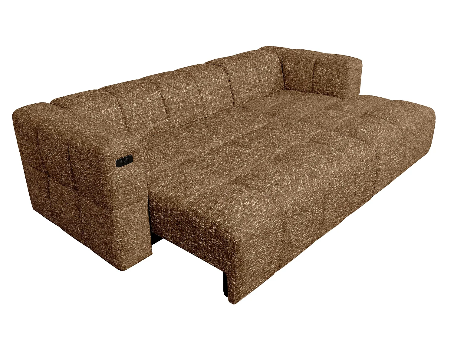 Elektrische hoekbank met relaxfunctie en elektrische slaapfunctie, bekleed met chenille en voorzien van USB LUMI