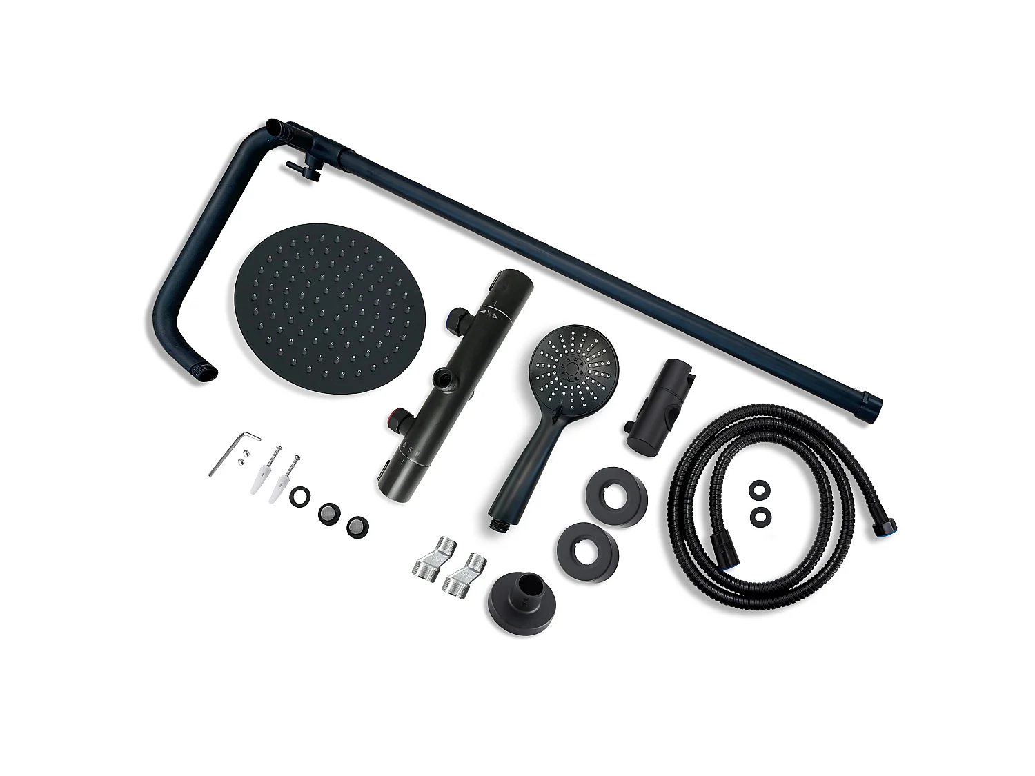 Colonne de douche thermostatique ronde 200mm, ensemble de douche noir AICA