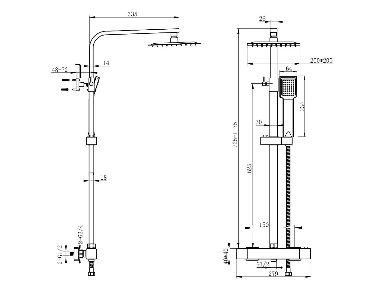 Colonne de douche thermostatique carrée 200mm, ensemble de douche noir AICA