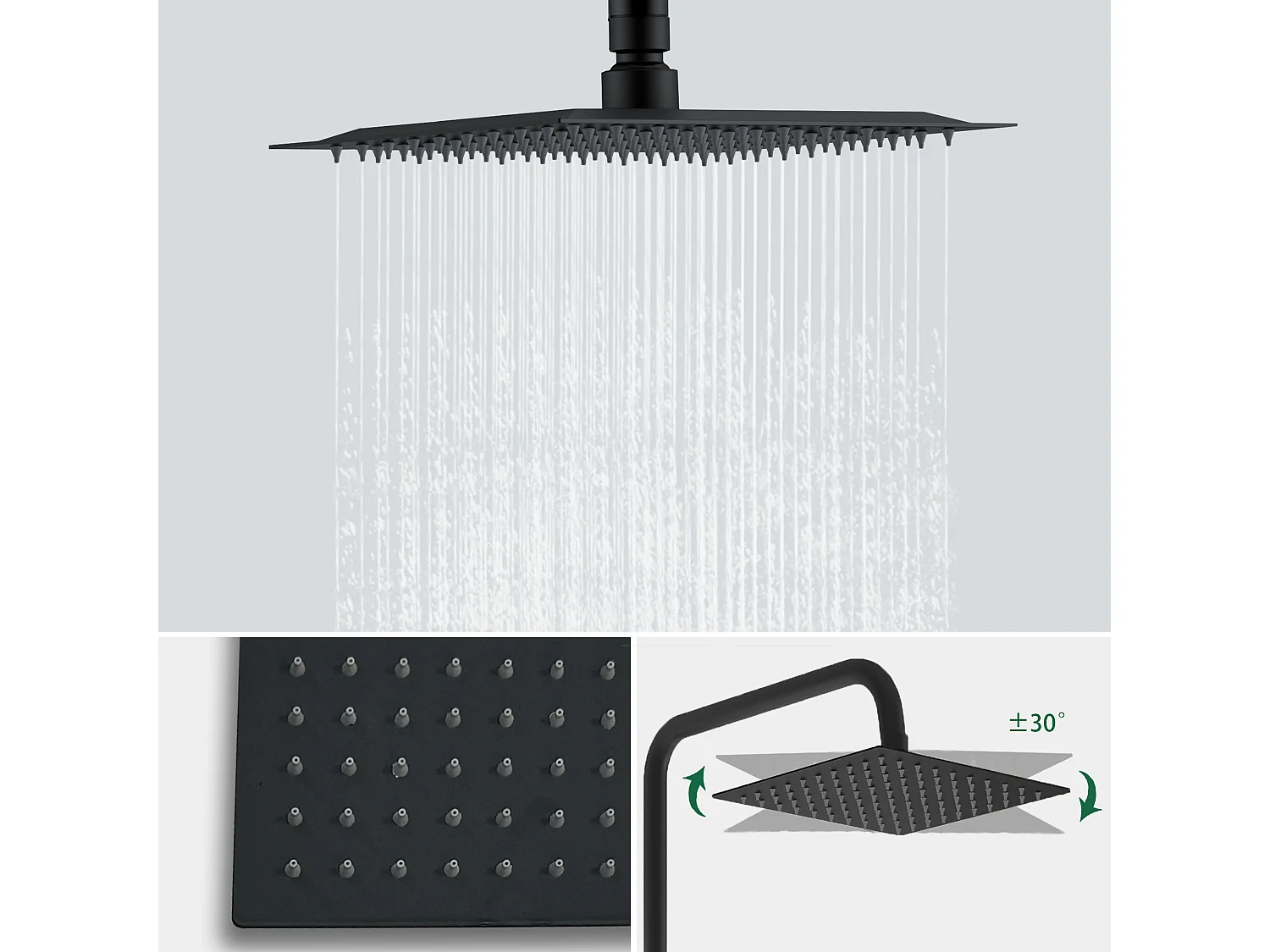 Colonne de douche thermostatique 200mm, ensemble de douche avec douchette 3 jet noir AICA