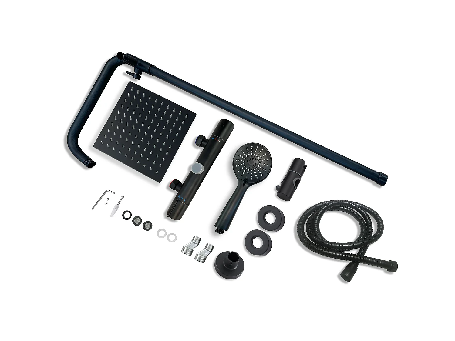 Colonne de douche thermostatique 200mm, ensemble de douche avec douchette 3 jet noir AICA