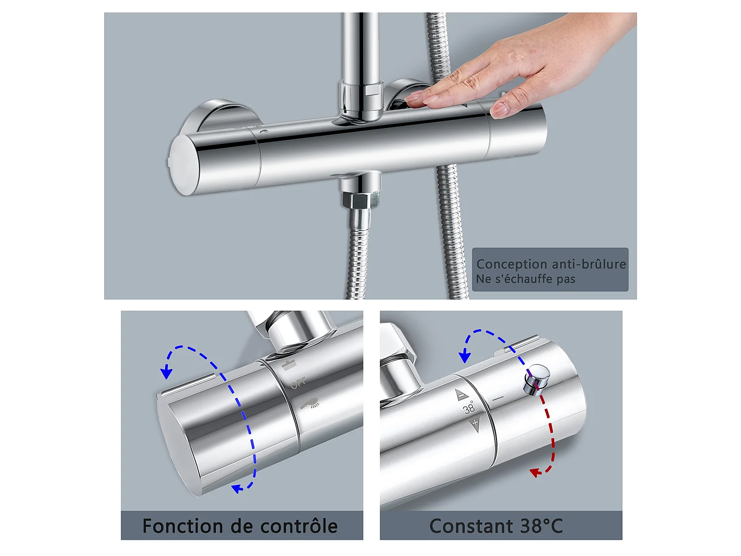 Colonne de douche thermostatique 200mm, ensemble de douche chrome AICA