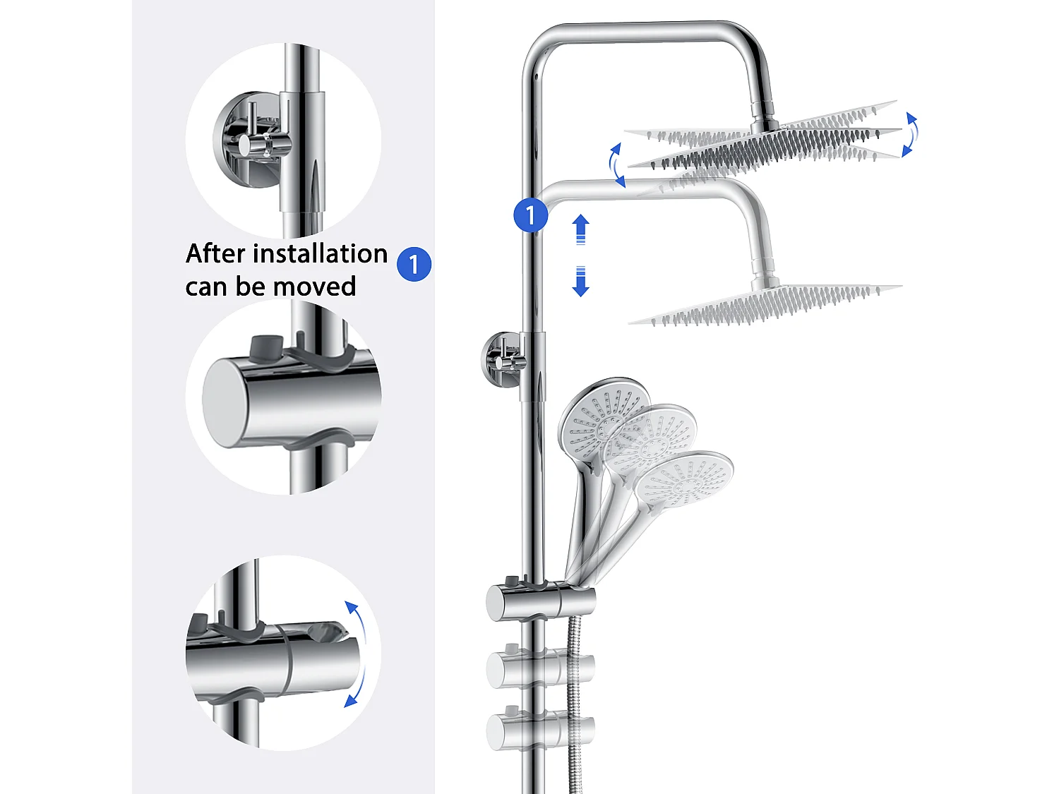 Colonne de douche thermostatique 200mm, ensemble de douche chrome AICA