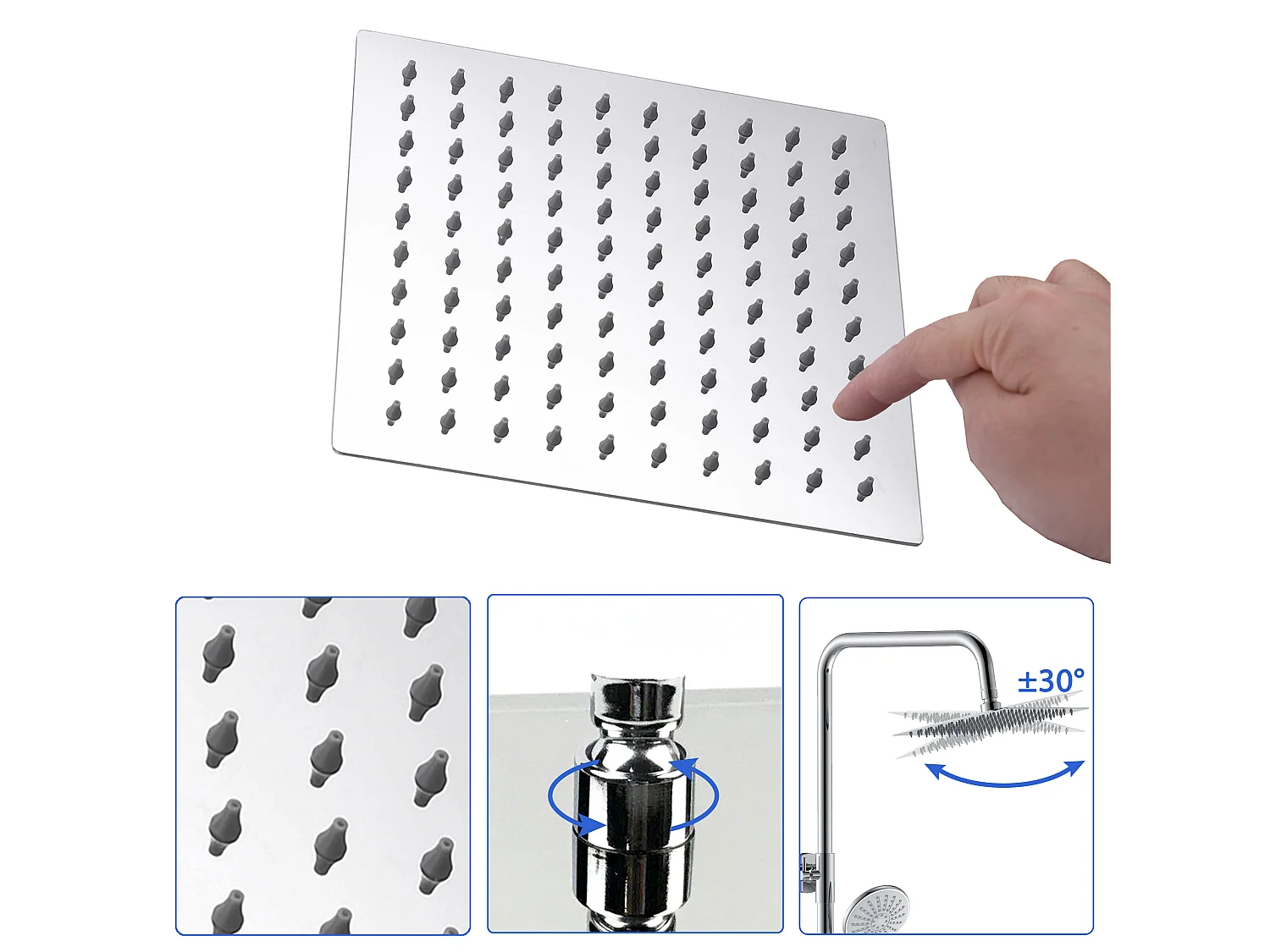 Colonne de douche thermostatique 200mm, ensemble de douche chrome AICA