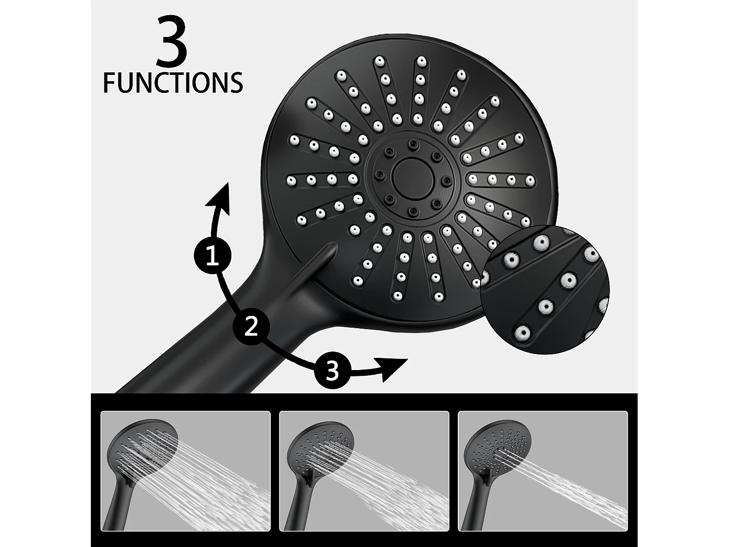Colonne de douche thermostatique 200mm, ensemble de douche avec douchette 3 jets noir AICA
