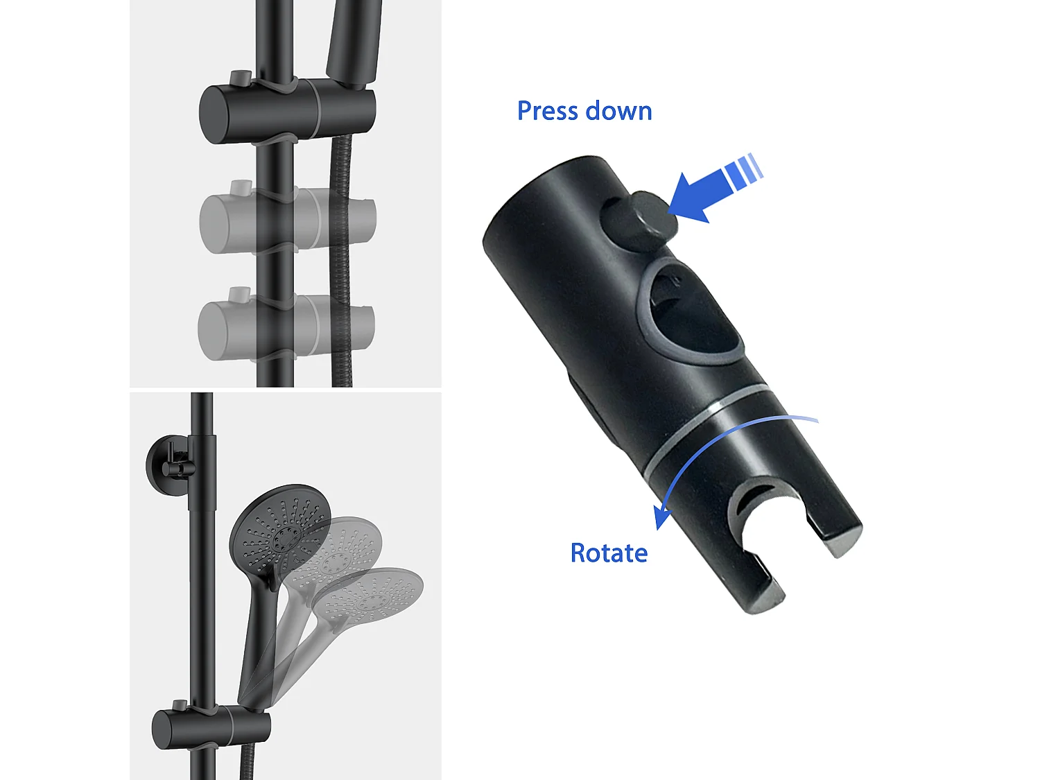 Colonne de douche thermostatique 200mm, ensemble de douche avec douchette 3 jets noir AICA