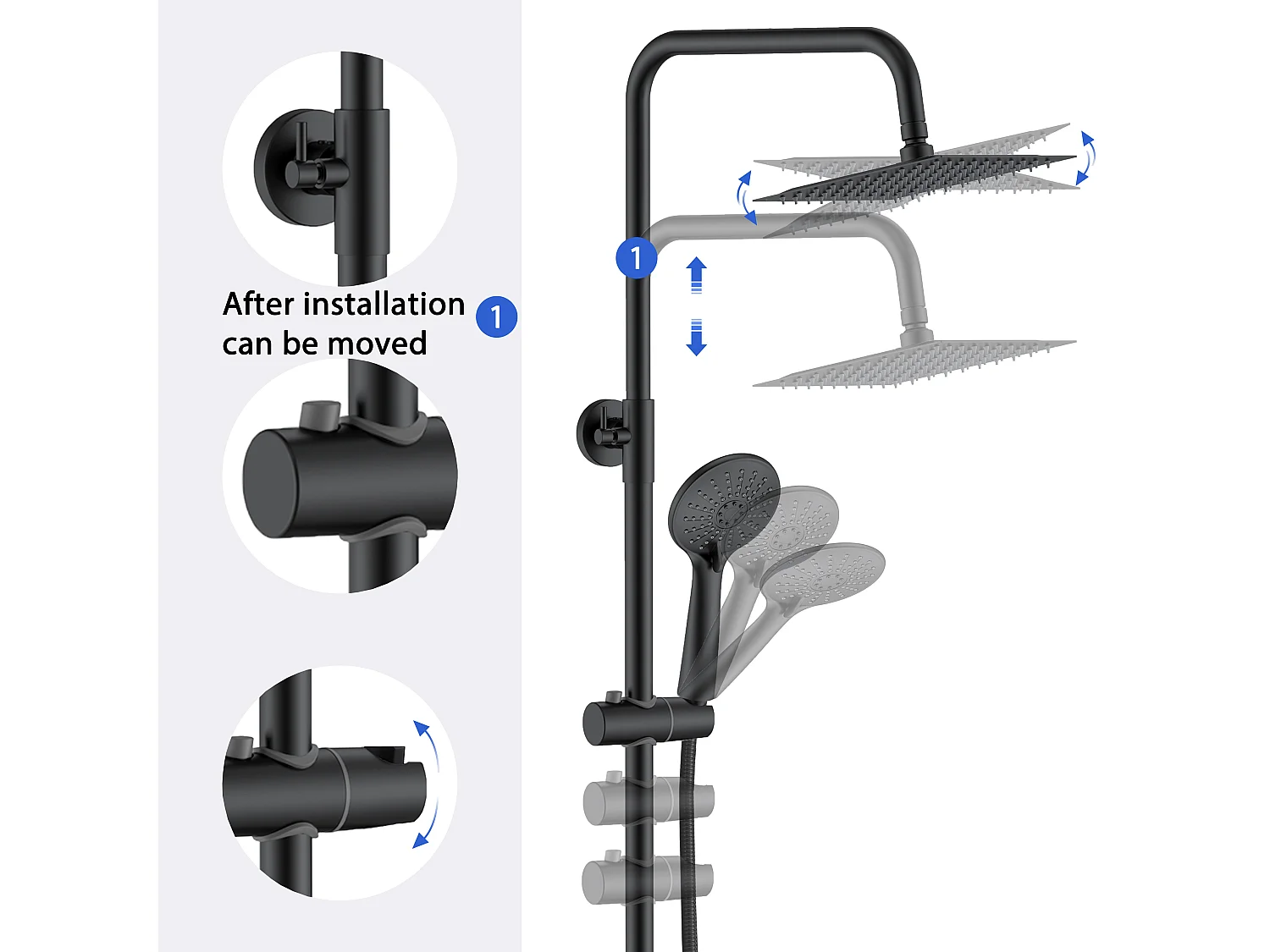Colonne de douche thermostatique 200mm, ensemble de douche avec douchette 3 jets noir AICA