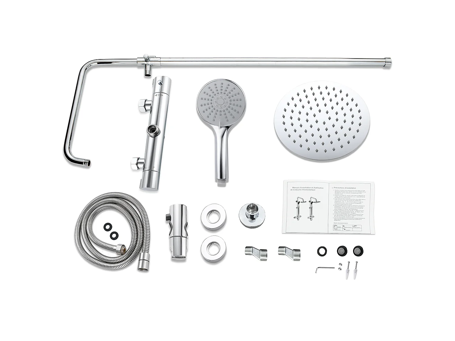 Colonne de douche thermostatique ronde 200mm, ensemble de douche chrome AICA