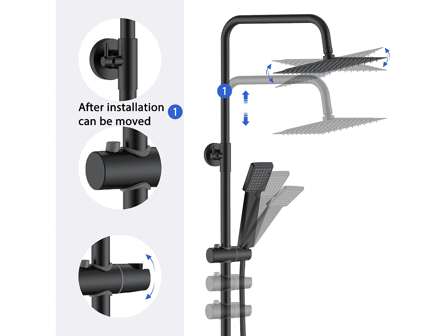 Colonne de douche thermostatique 200mm, ensemble de douche noir AICA