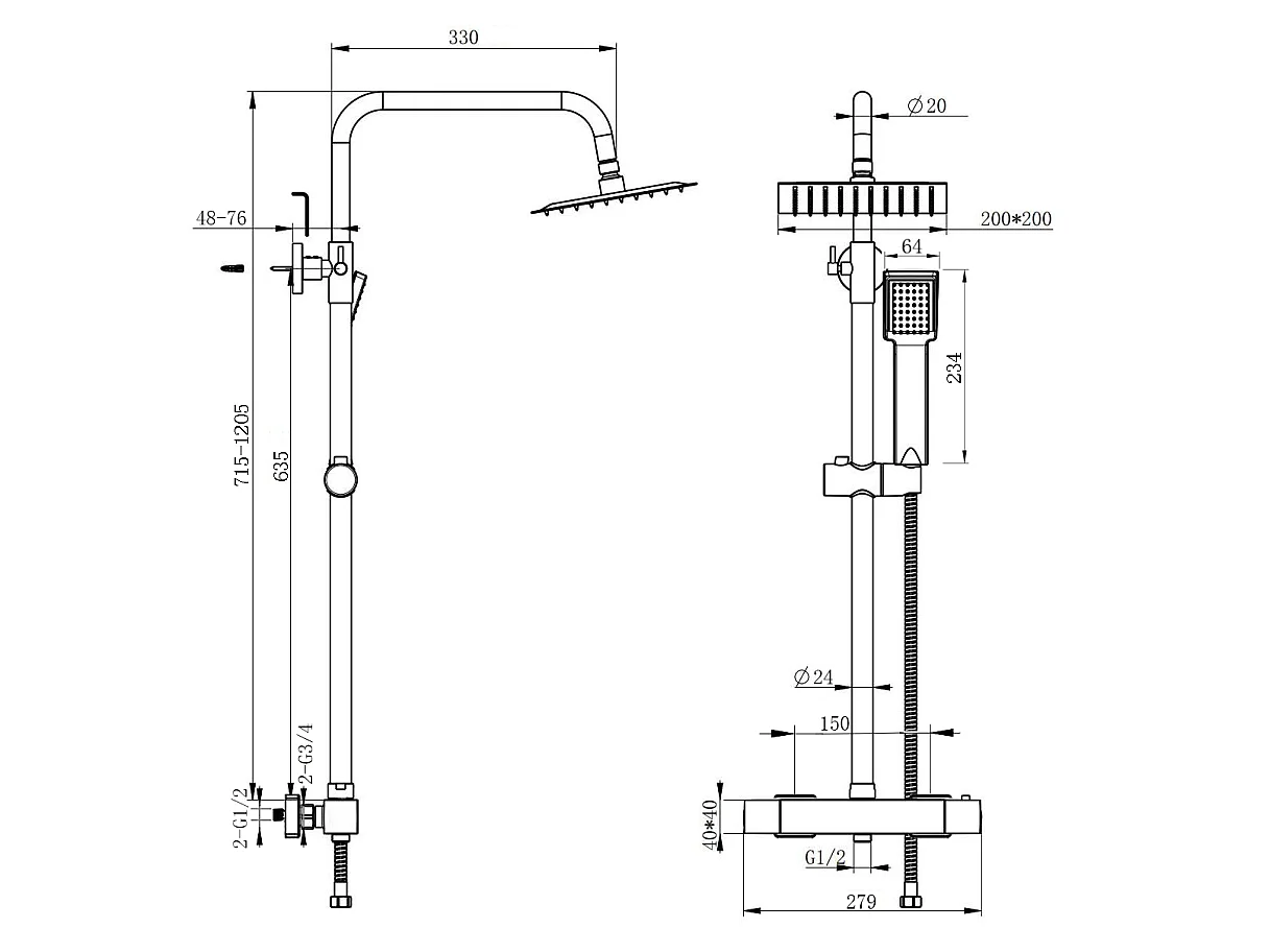 Colonne de douche thermostatique 200mm, ensemble de douche noir AICA