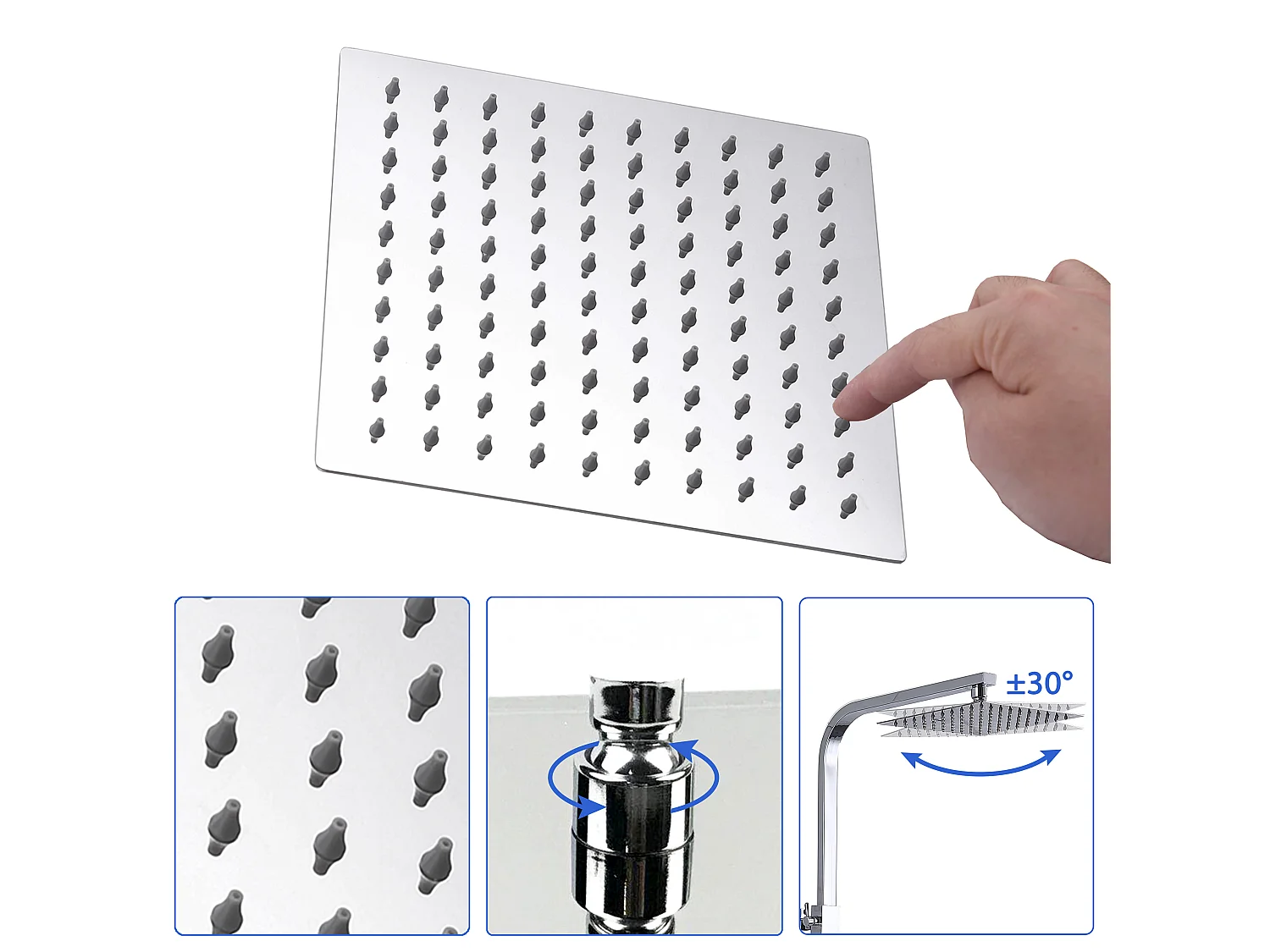 Colonne de douche thermostatique carrée 200mm, ensemble de douche chrome AICA