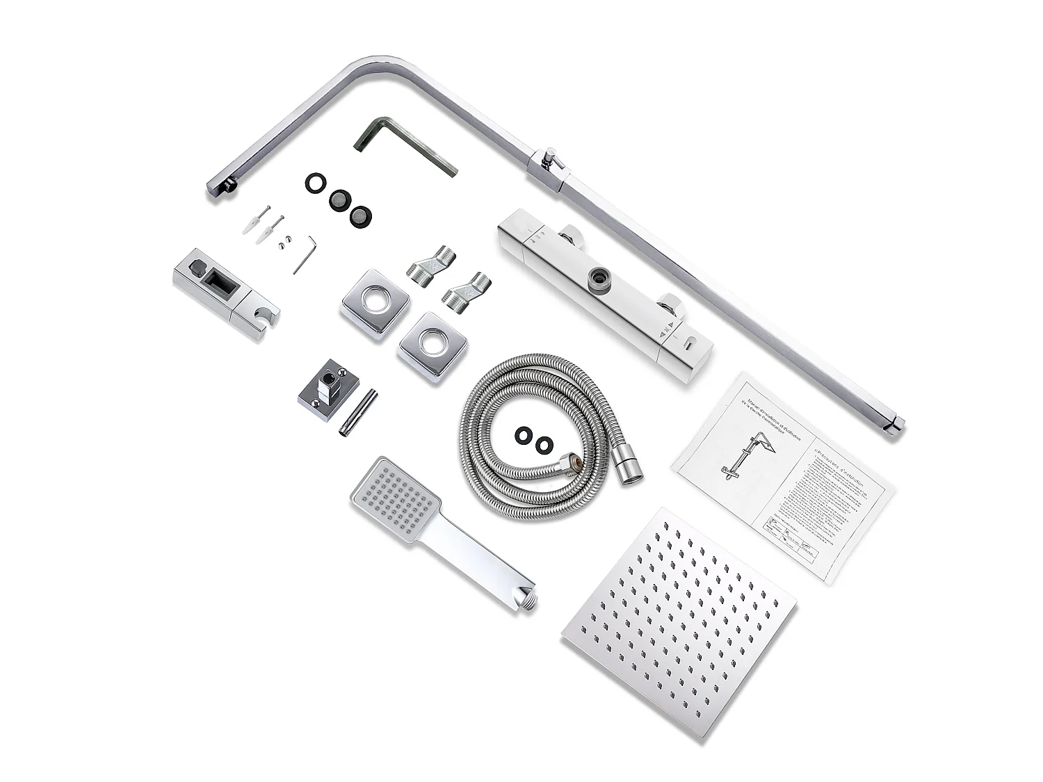Colonne de douche thermostatique carrée 200mm, ensemble de douche chrome AICA