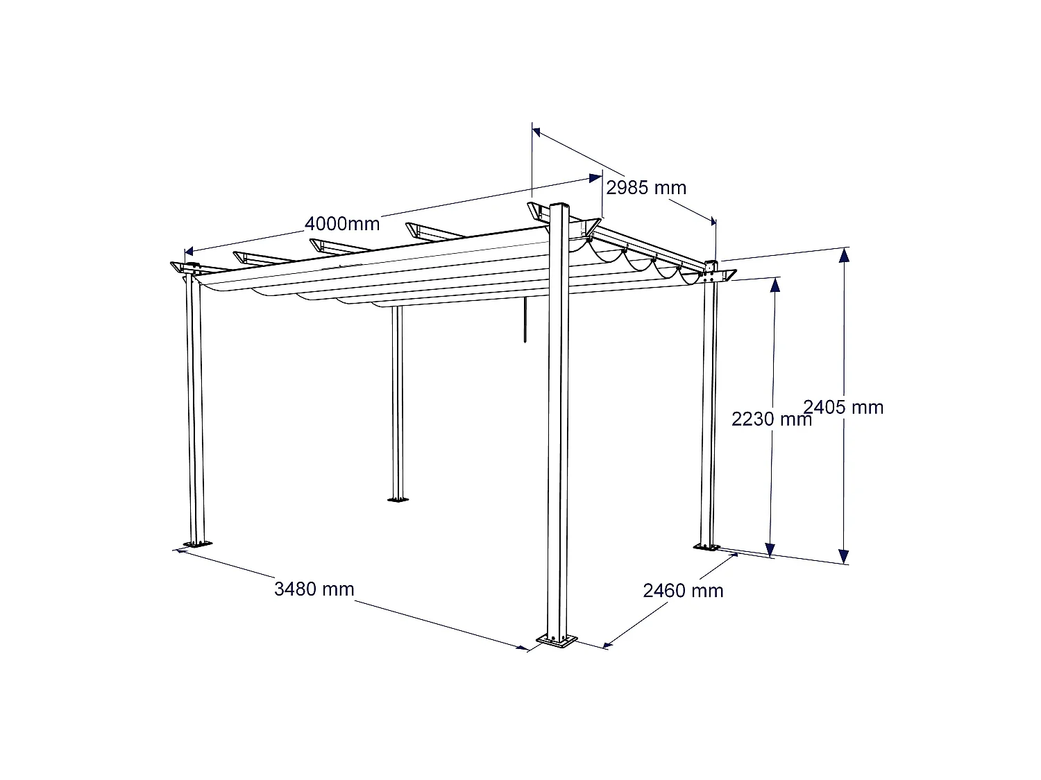 Pergola autoportée VELA en aluminium 5.81 m², gris anthracite, toit rétractable, 4x3m, pour les jardin et les cours
