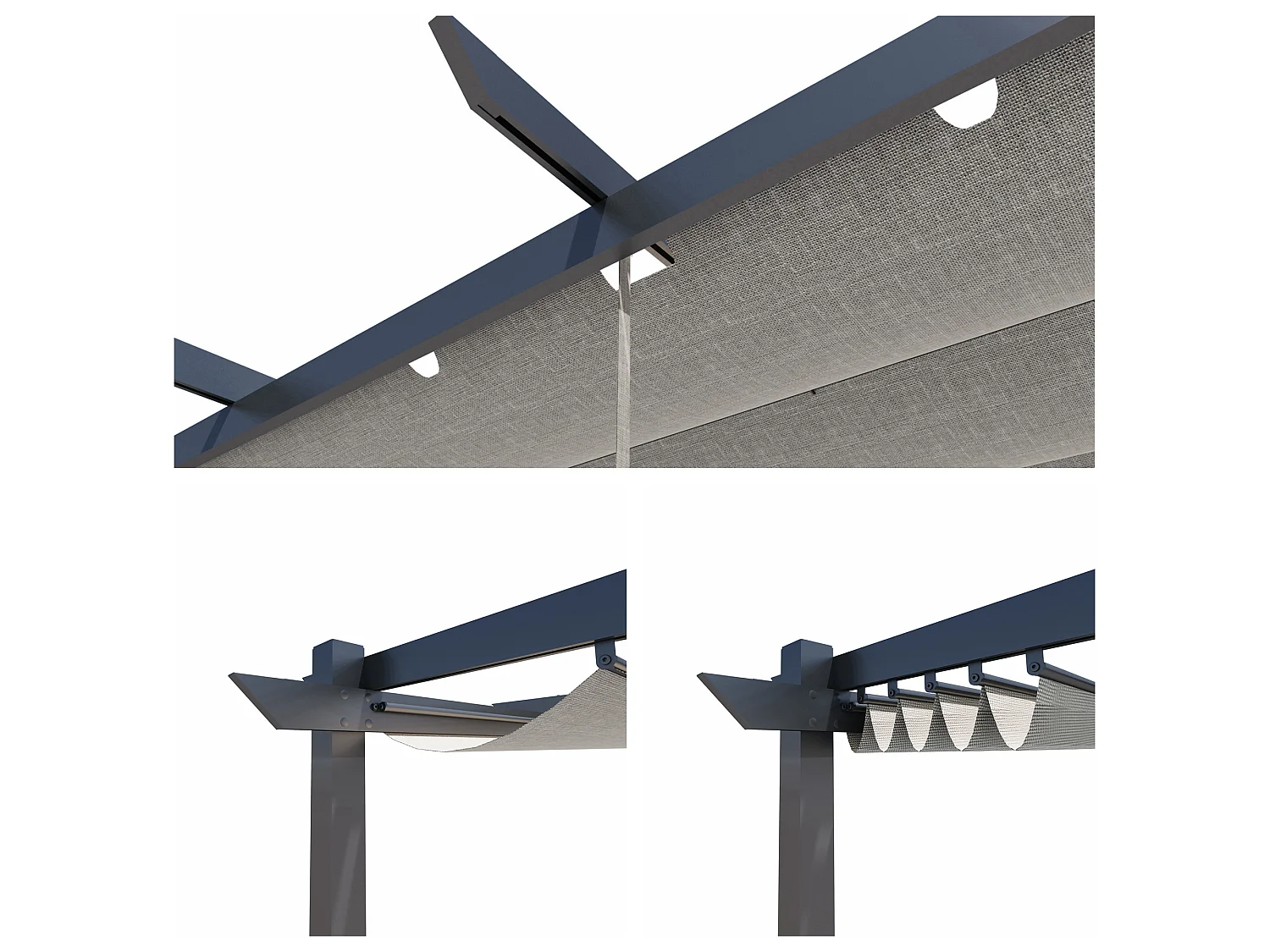 Pergola autoportée VELA en aluminium 5.81 m², gris anthracite, toit rétractable, 4x3m, pour les jardin et les cours
