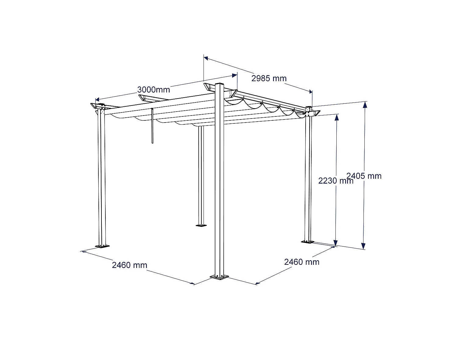 Pergola autoportante 3x3m en aluminium - Toit rétractable - Gris anthracite - Tonnelle de jardin