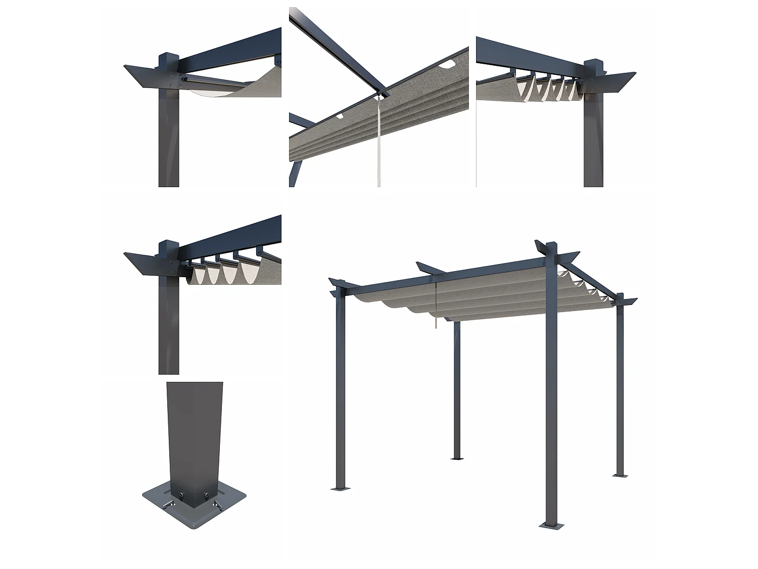 Pergola autoportante 3x3m en aluminium - Toit rétractable - Gris anthracite - Tonnelle de jardin